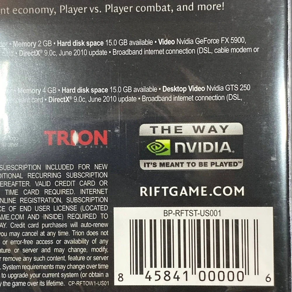 VTG RIFT PC Game DVD-ROM Trion Worlds 2011 Factory Sealed MMORPG